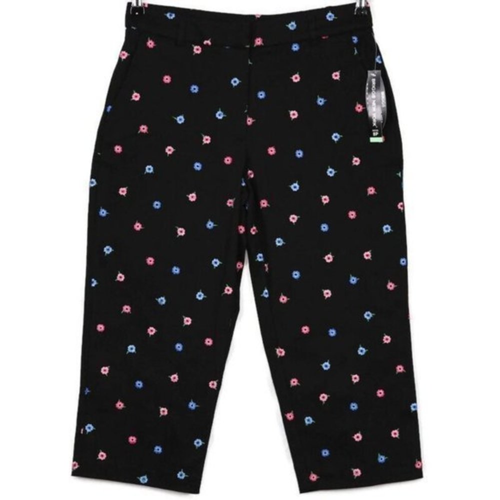 Briggs New York Capri Pants Black Floral Comfort Waist 8P 8 Petite‎